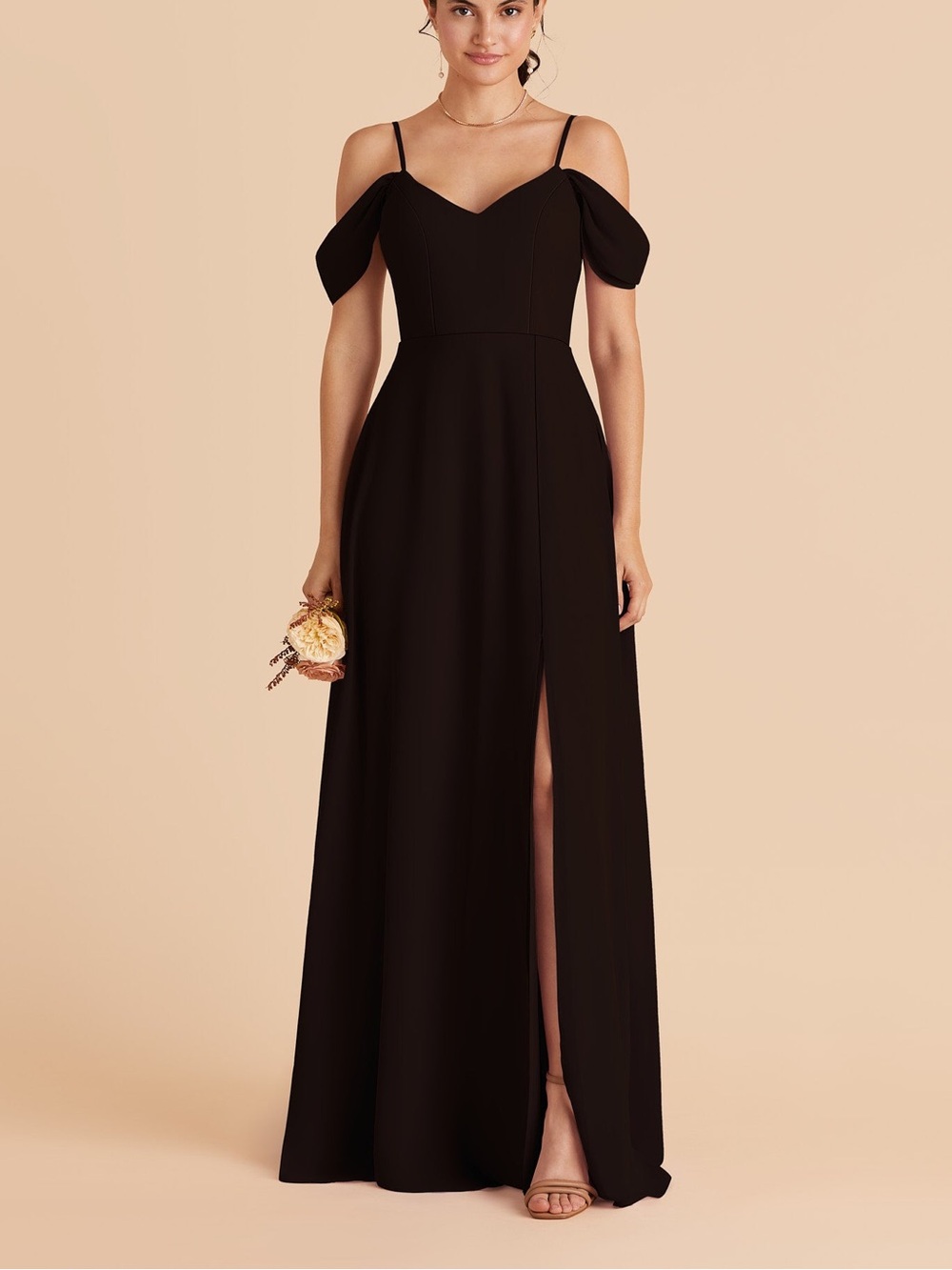 NWT Birdy Grey Black Devin Convertible Bridesmaid Chiffon Dress with Slit Sz S